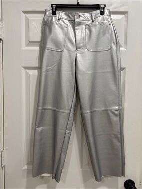 Vince Camuto Silver Faux Leather Wide-Leg Pants